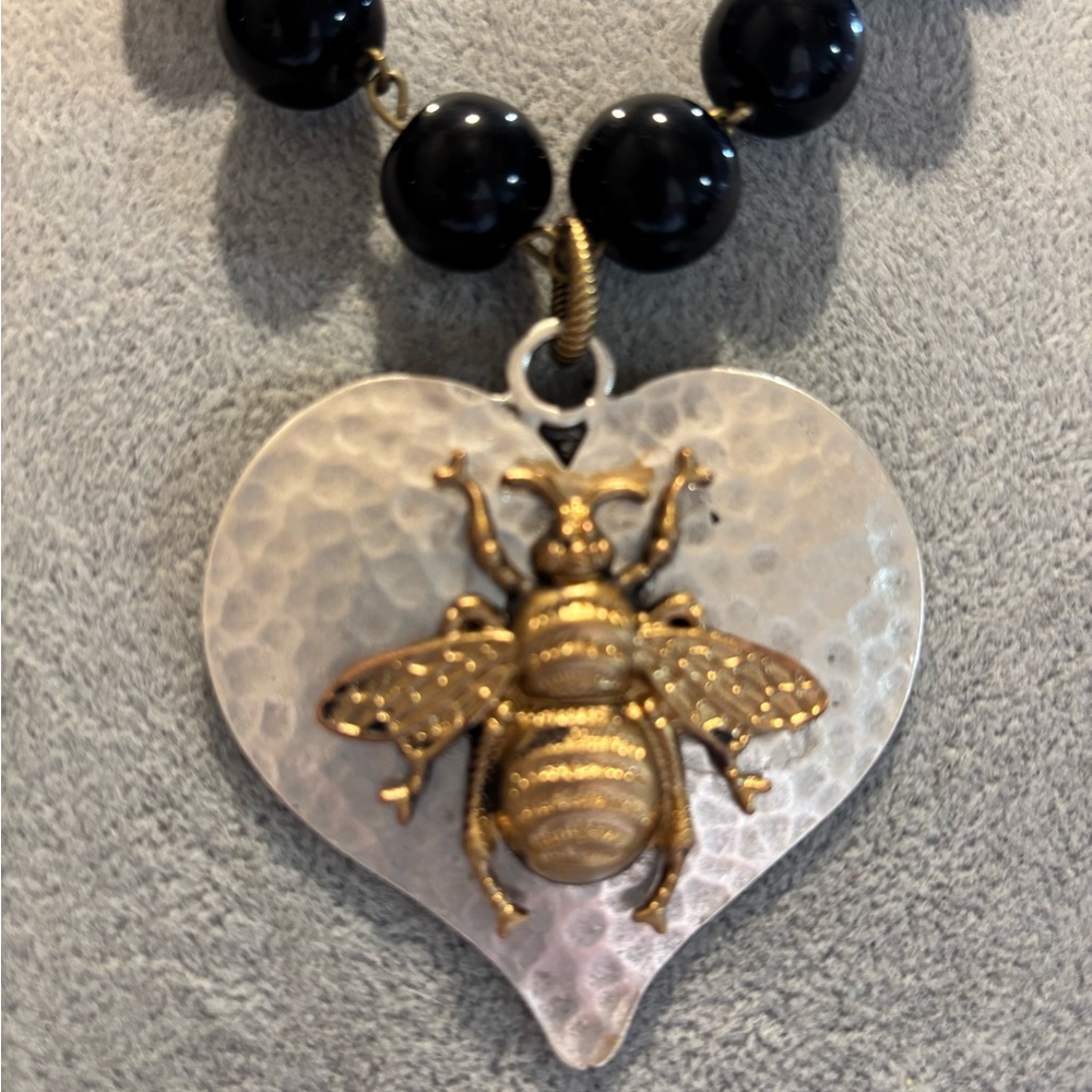 Gold and Black Bee Pendant Necklace - Picture 2 of 4